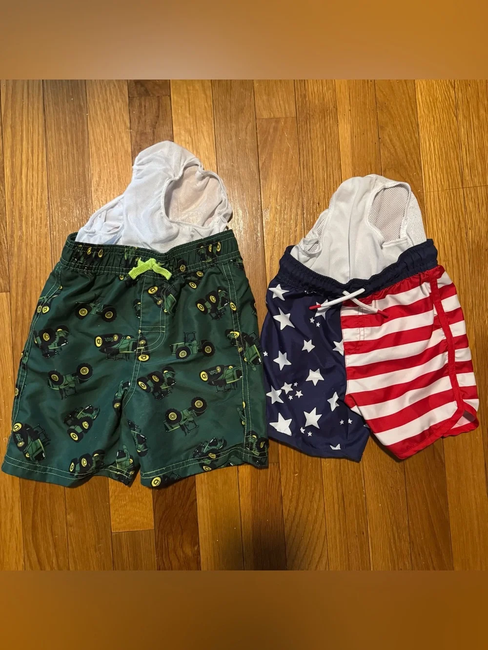 John Deere and Cat & Jack Kids 3T Swim Shorts -  Green Tractor & Patriotic Flag